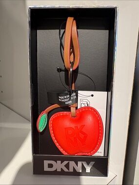 DKNY Red Apple Leather Charm with Green Leaf